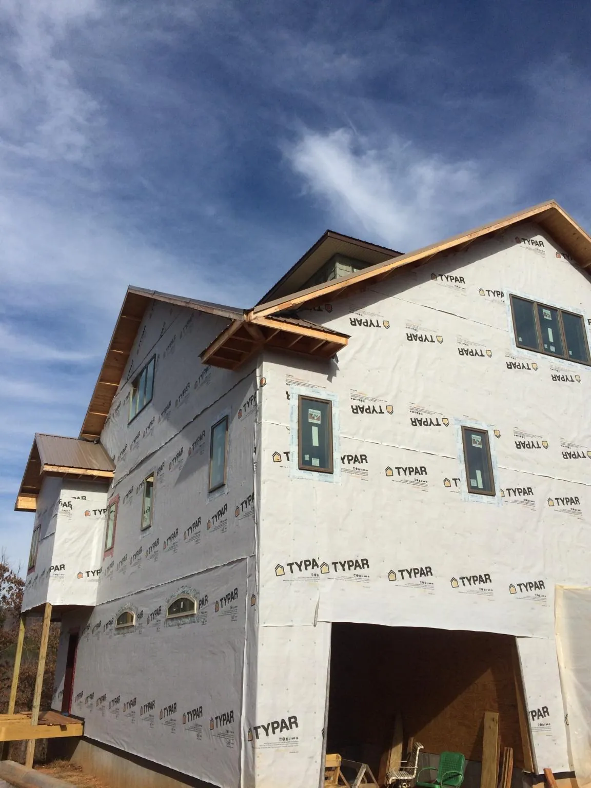 Stick built house wrapped in Typar with new roof framing and dormers in Sparrows Point